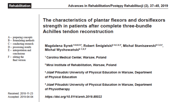 Publikacja mgr Syrek w Advances in Rehabilitation