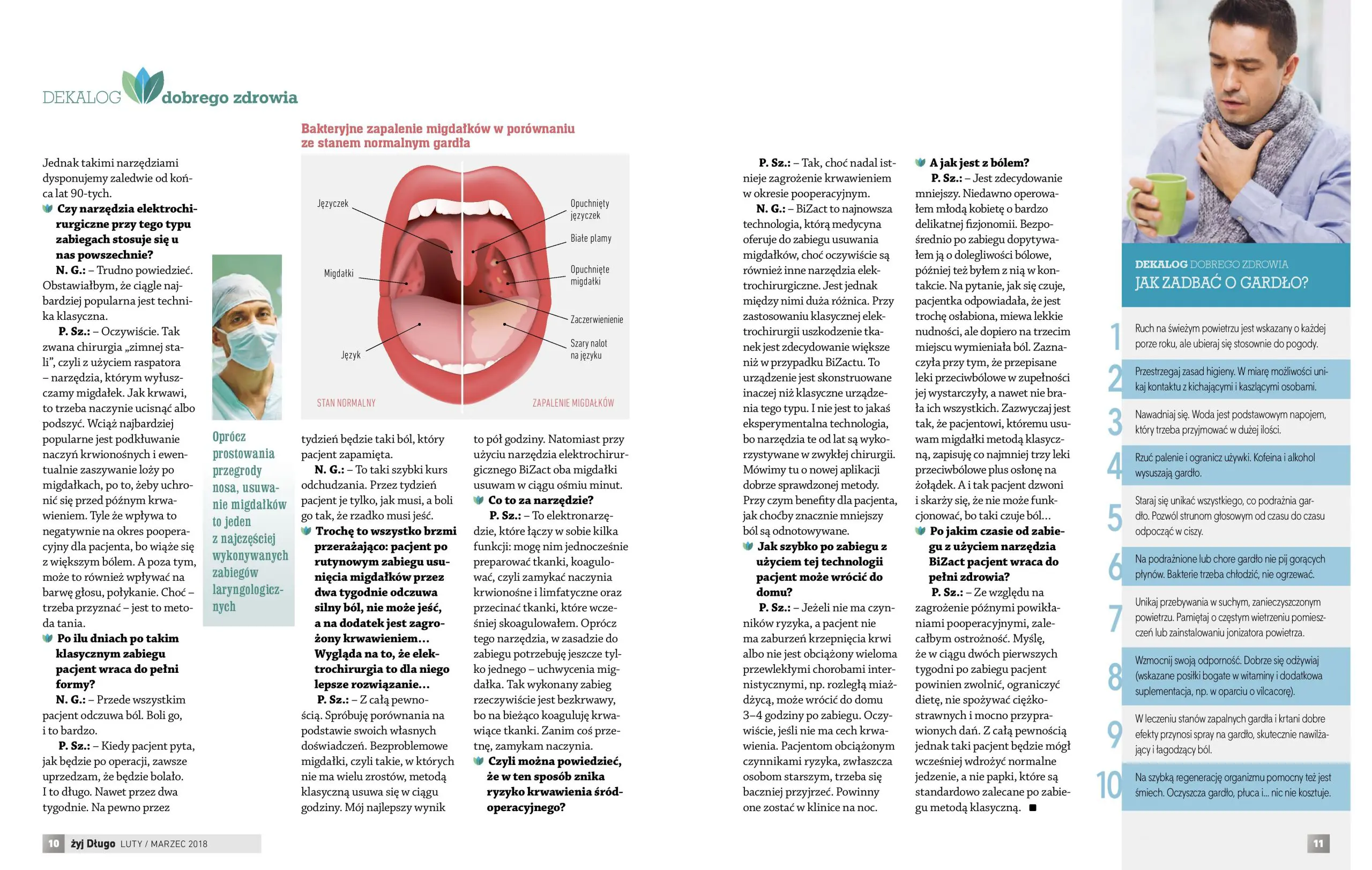 O bezkrwawej operacji migdałków podniebiennych opowiadają dr P. Szwedowicz i N. Górski w miesięczniku „Żyj długo”