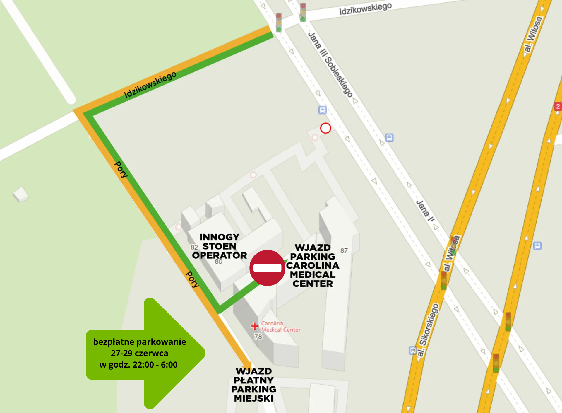 Utrudnienia w godzinach nocnych w dojeździe do garażu Szpitali Carolina i Optimum