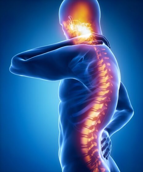 Spine injury pain in sacral and cervical region concept